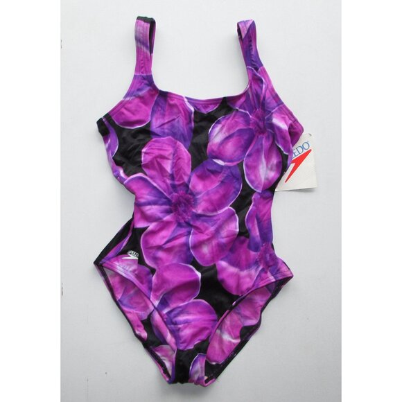 SPEEDO Purple Floral 1 Piece Swimsuit - Sz 8 - NEW - Picture 1 of 7